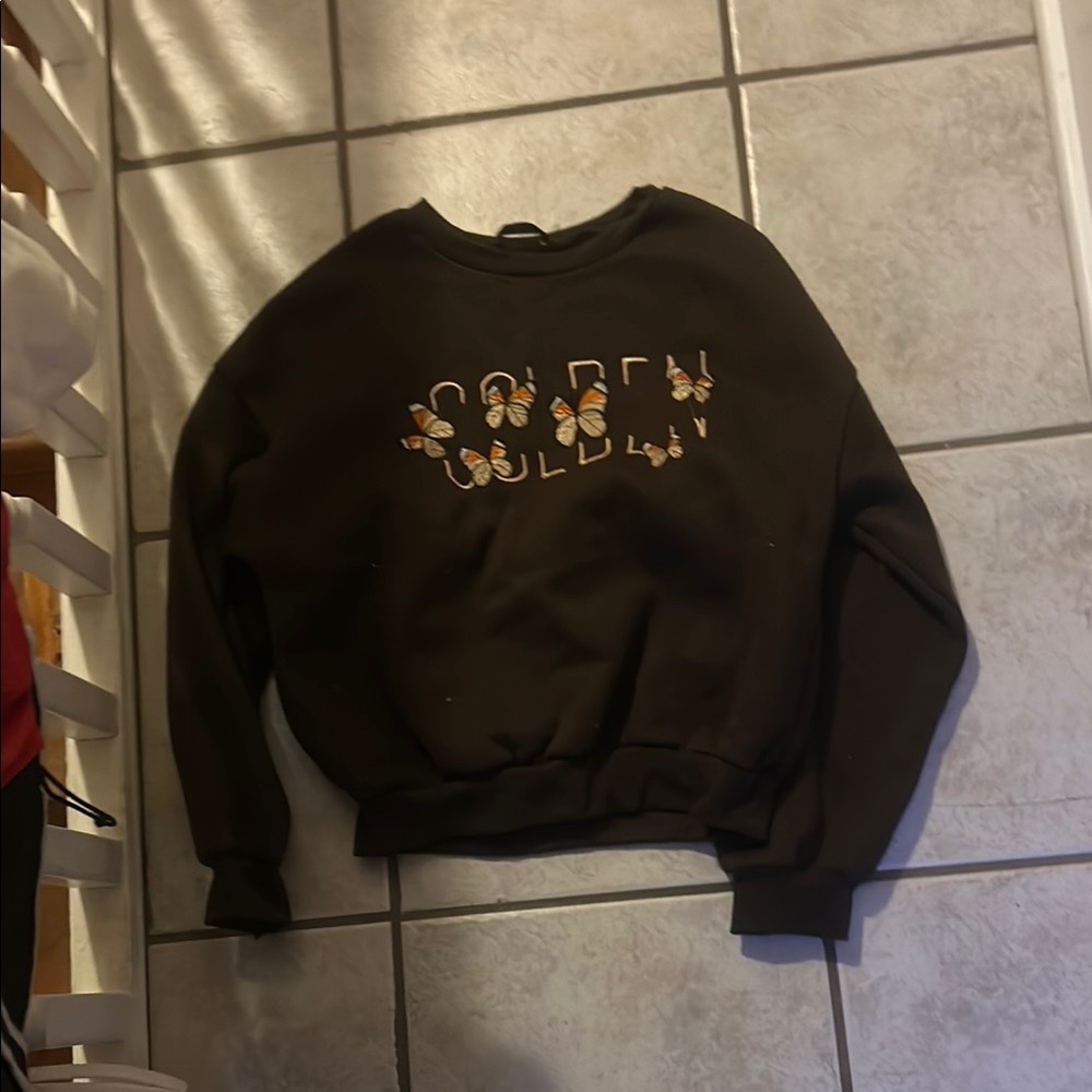 Golden Black Sweatshirt with Butterfly Design